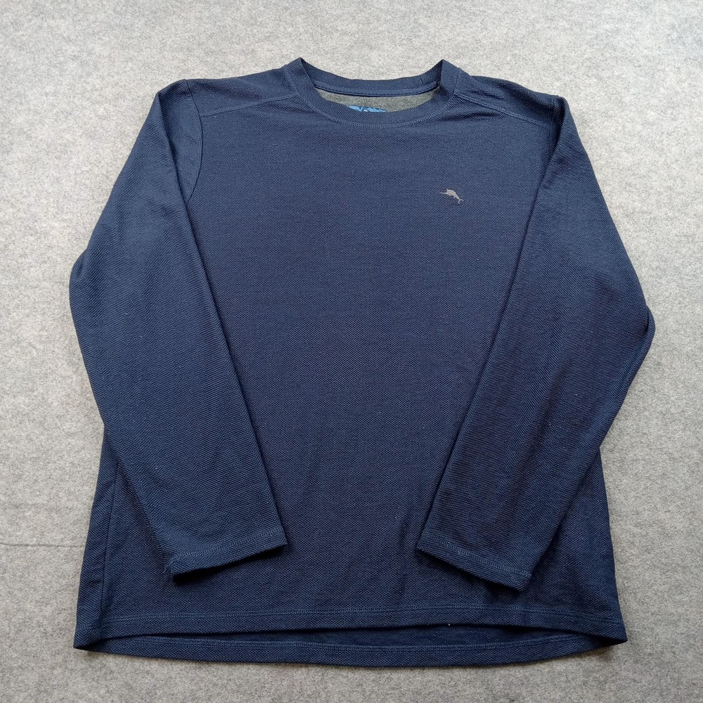Tommy Bahama Shirt Mens Large Blue Herringbone Soft Knit Long Sleeve Crewneck